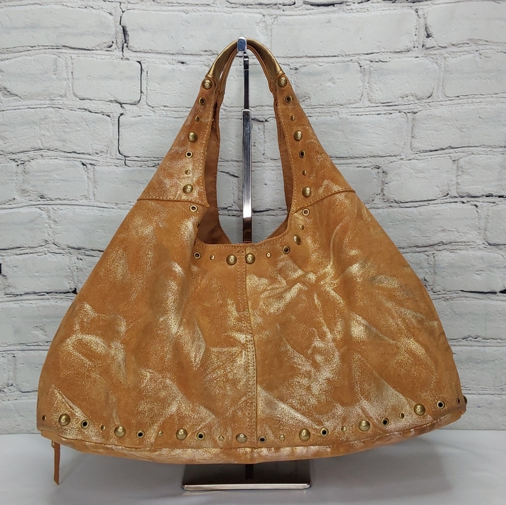 'THE LIMITED' GOLDEN GODDESS LEATHER HOBO STUDDED SHOULDER BAG TOP-ZIP